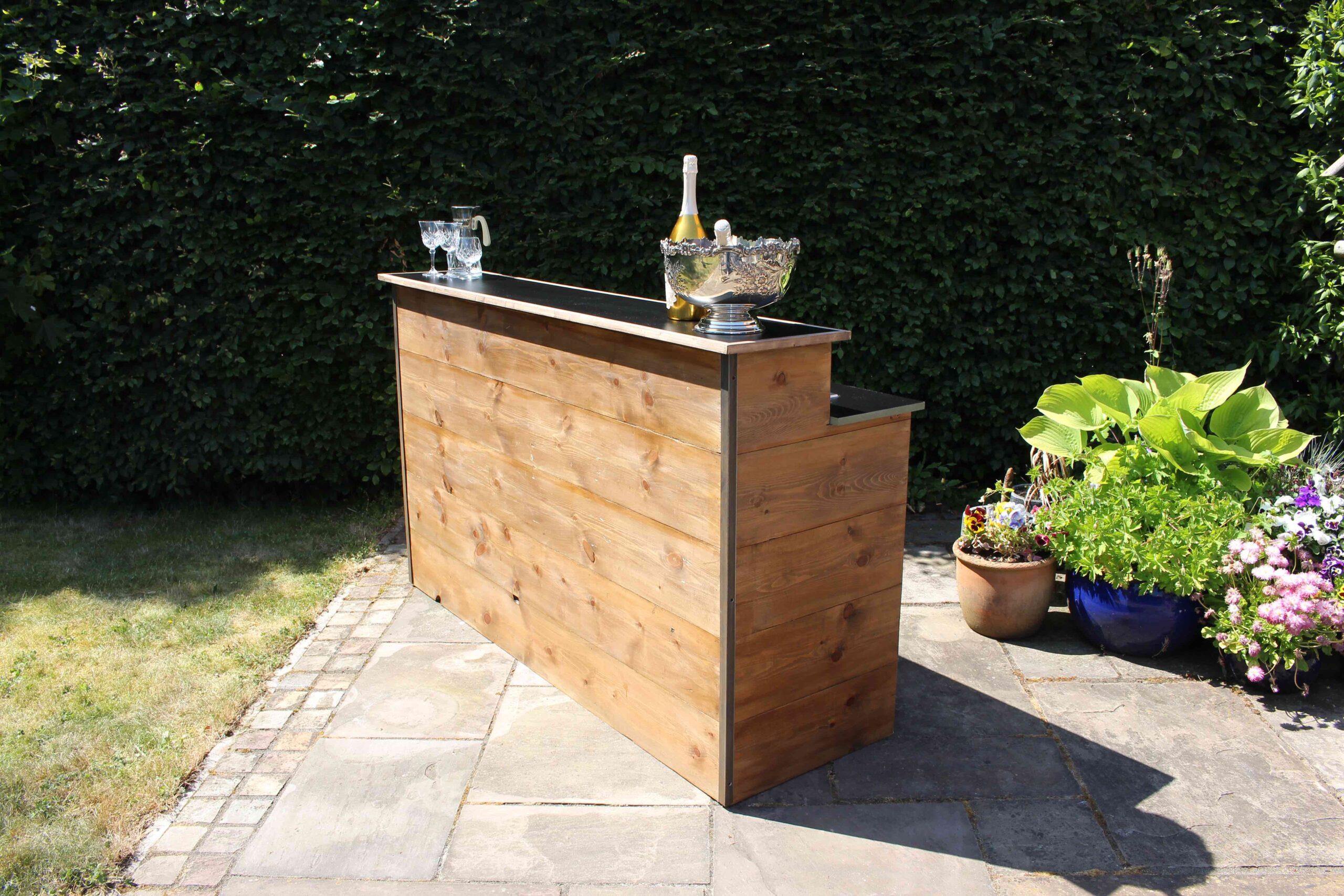 6ft Straight Wooden Bar With Ice Compartment Furniture Hire