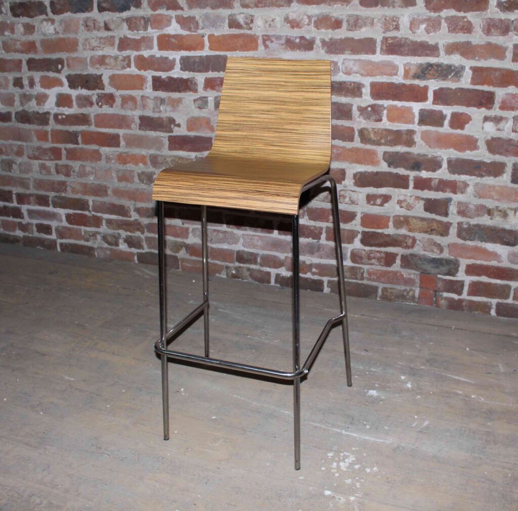 High Stool Chairs Chrome with wooden effect Furniture Hire